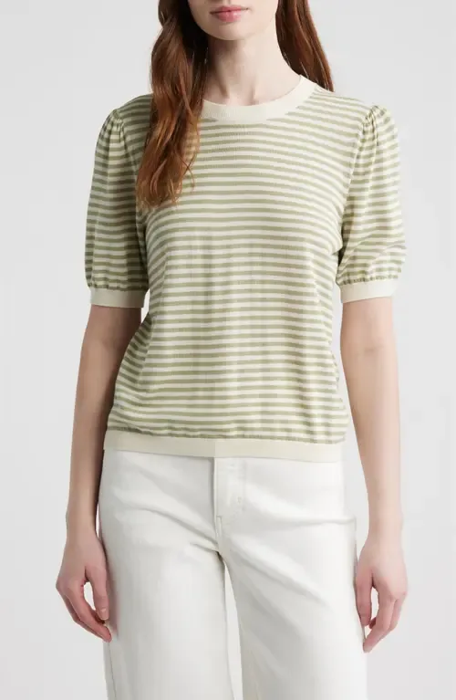 The Stripe Gather Crop Cotton & Modal Sweater by FRAME