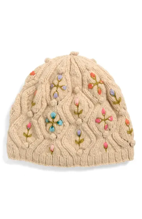 Tilly Floral Embroidered Wool Knit Hat by FRENCH KNOT