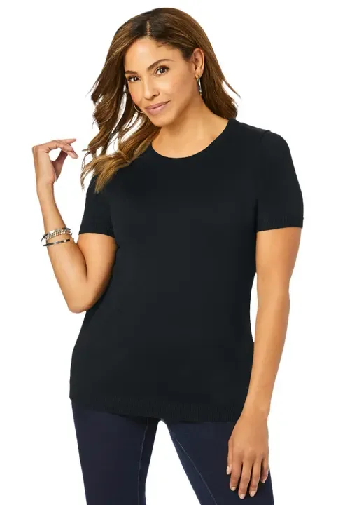Fine Gauge Crewneck Knit Shell by Jessica London