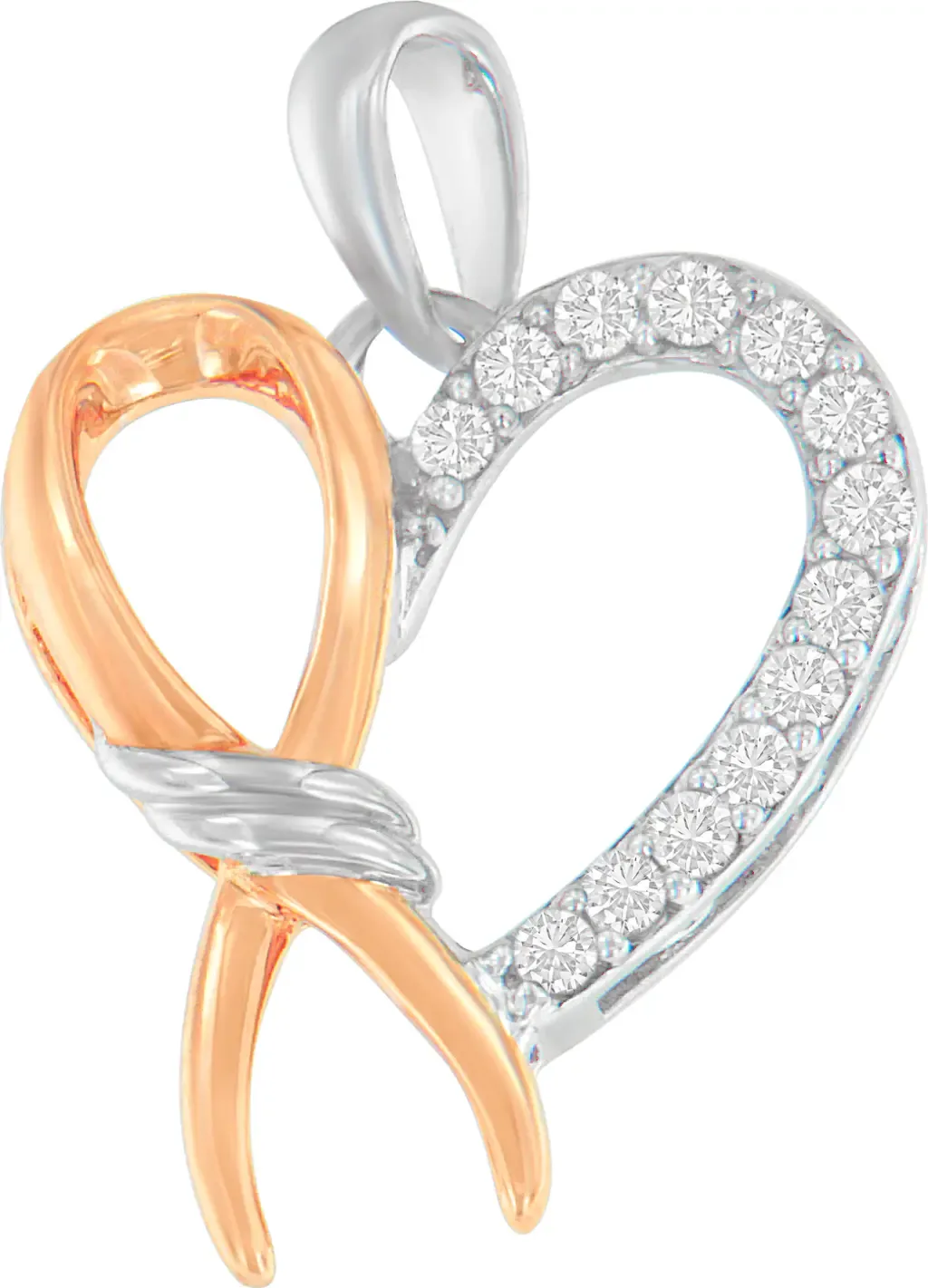 Two-Toned Silver 1/5 Cttw Round Cut Diamond Ribbon Heart Accent Pendant Necklace by Haus of Brilliance