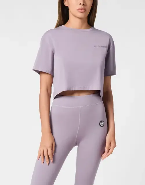 Cotton Cropped T-Shirt Round Neck Ss Scratch by PLEIN SPORT