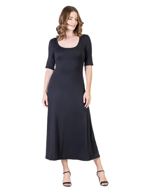 Casual Maxi Dress with Sleeves by 24seven Comfort Apparel