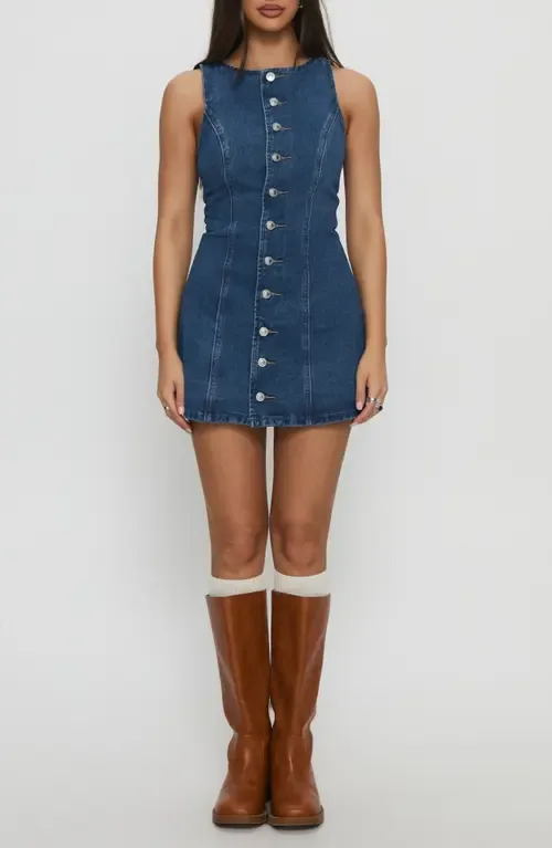 Yumiko Denim Skirted Romper by Princess Polly