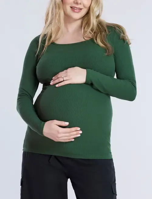 Square Neck Rib Knit Long Sleeve Tee by MOTHERHOOD MATERNITY