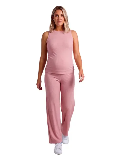 Maternity Basic Ribbed Knit Tank Top and Elastic Waist Wide Leg Pant Set