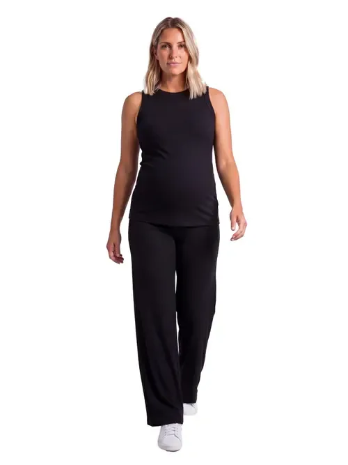 Maternity Basic Ribbed Knit Tank Top and Elastic Waist Wide Leg Pant Set