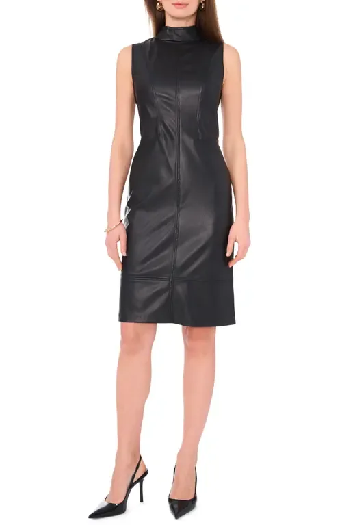 Mock Neck Sleeveless Faux Leather Dress by Vince Camuto
