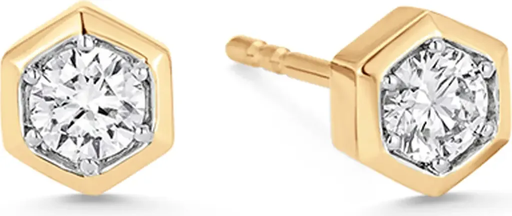 Honeycomb Petite Stud Earrings in Yellow Gold/Diamond by Sara Weinstock