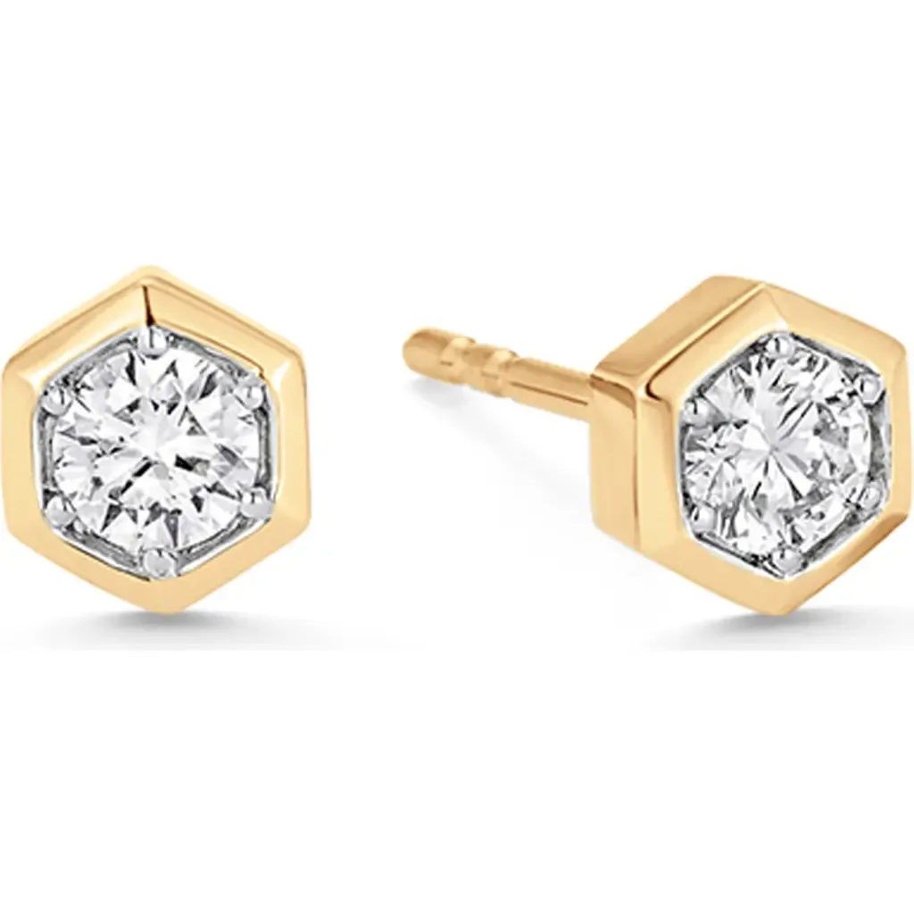 Honeycomb Petite Stud Earrings in Yellow Gold/Diamond by Sara Weinstock