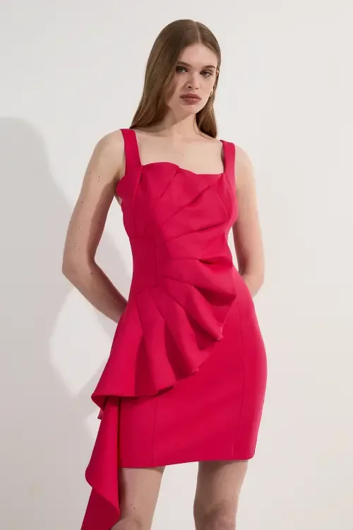 Scuba Drama Ruffle Woven Mini Dress by Karen Millen