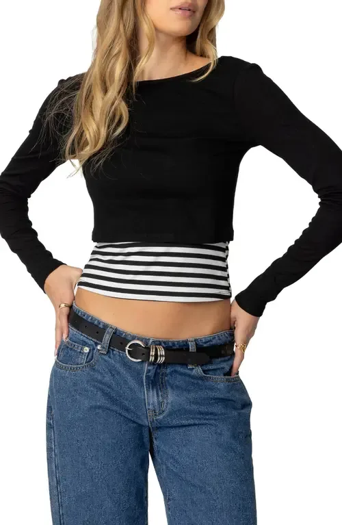 Shania Layered Long Sleeve Crop Top by EDIKTED