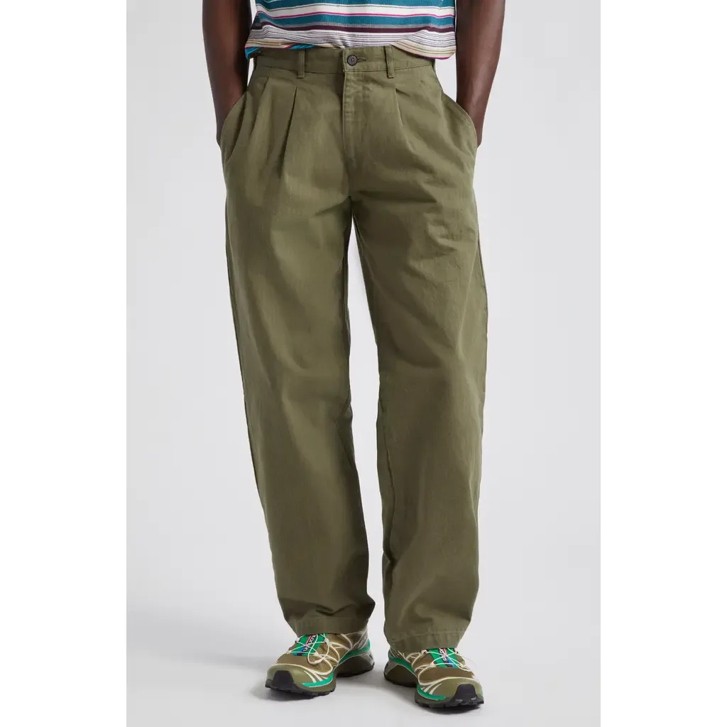 Double Pleat Cotton Herringbone Pants by Noah