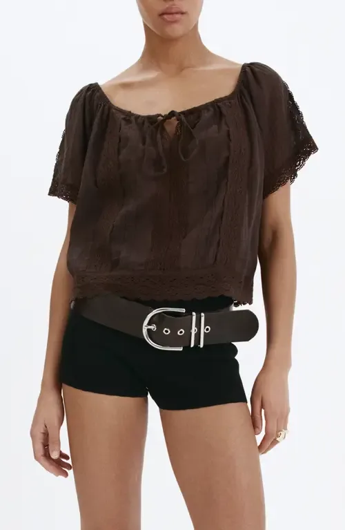 Pintuck Lace Trim Cotton Shirt by MANGO