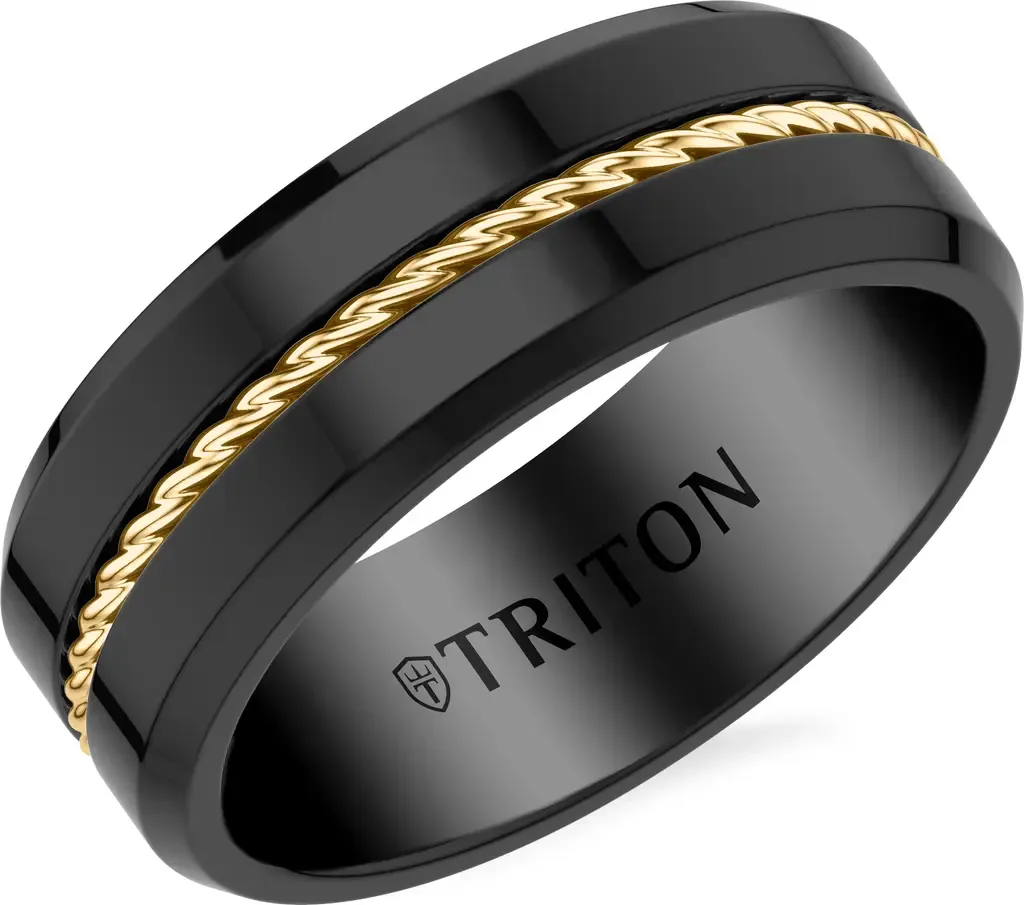 6MM Black and Yellow Tungsten Carbide Ring by Triton