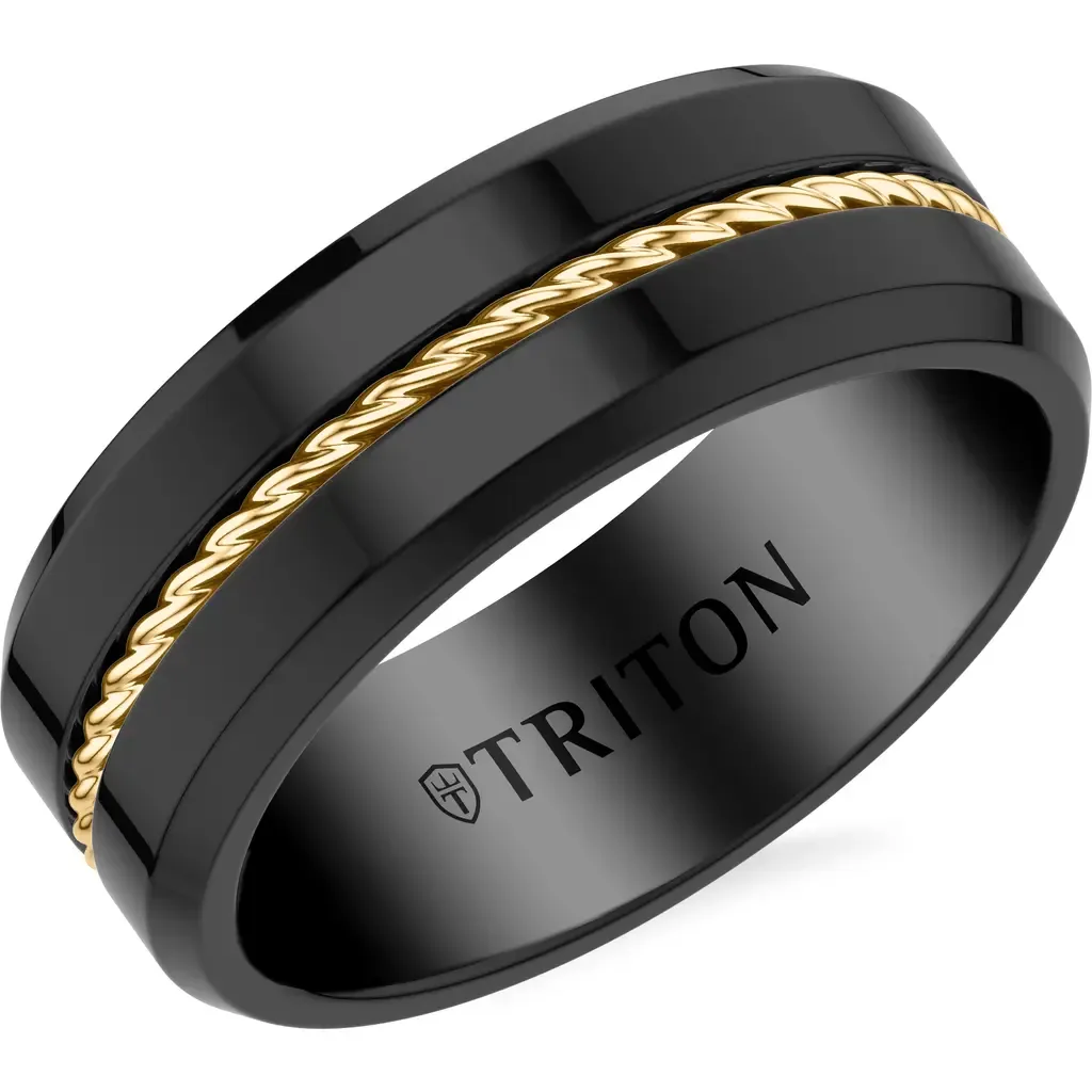 6MM Black and Yellow Tungsten Carbide Ring by Triton