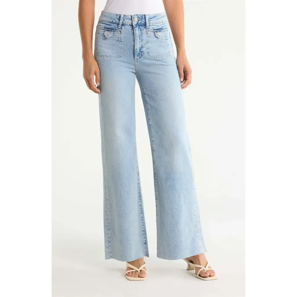 Anessa Button Pocket High Waist Raw Hem Wide Leg Jeans by PAIGE