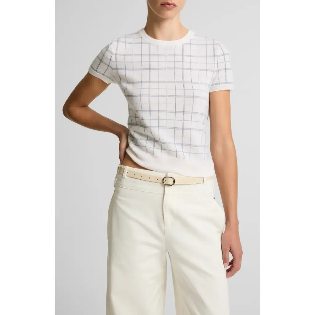 Plaid Short Sleeve Cashmere, Wool & Silk Sweater by Vince