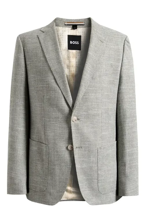 Hutson Slim Fit Grey Mélange Slub Cotton Blend Sport Coat by BOSS