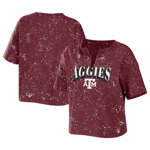WEAR by Erin Andrews Texas A&M Aggies Bleach Wash Splatter Cropped Notch Neck T-Shirt by WEAR by Erin Andrews