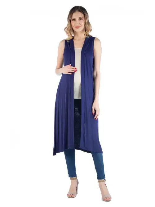 Maternity Sleeveless Long Cardigan with Side Slit by 24seven Comfort Apparel