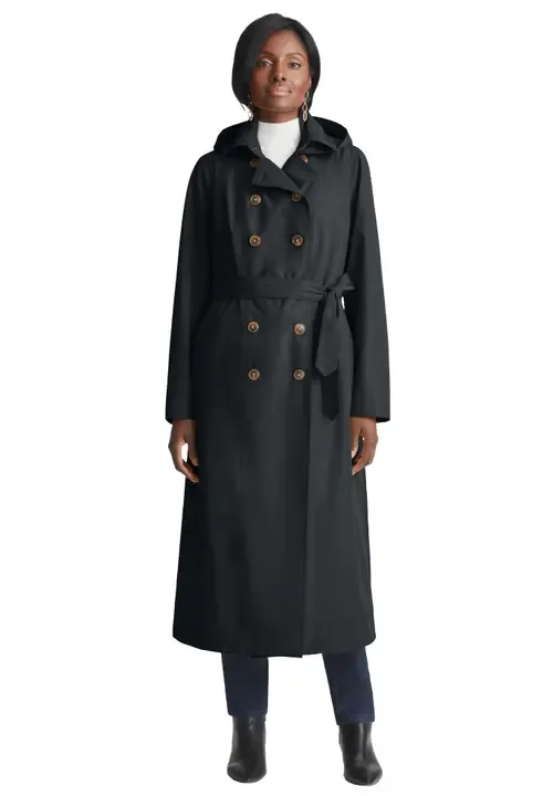 Double-Breasted Long Trench Raincoat by Jessica London