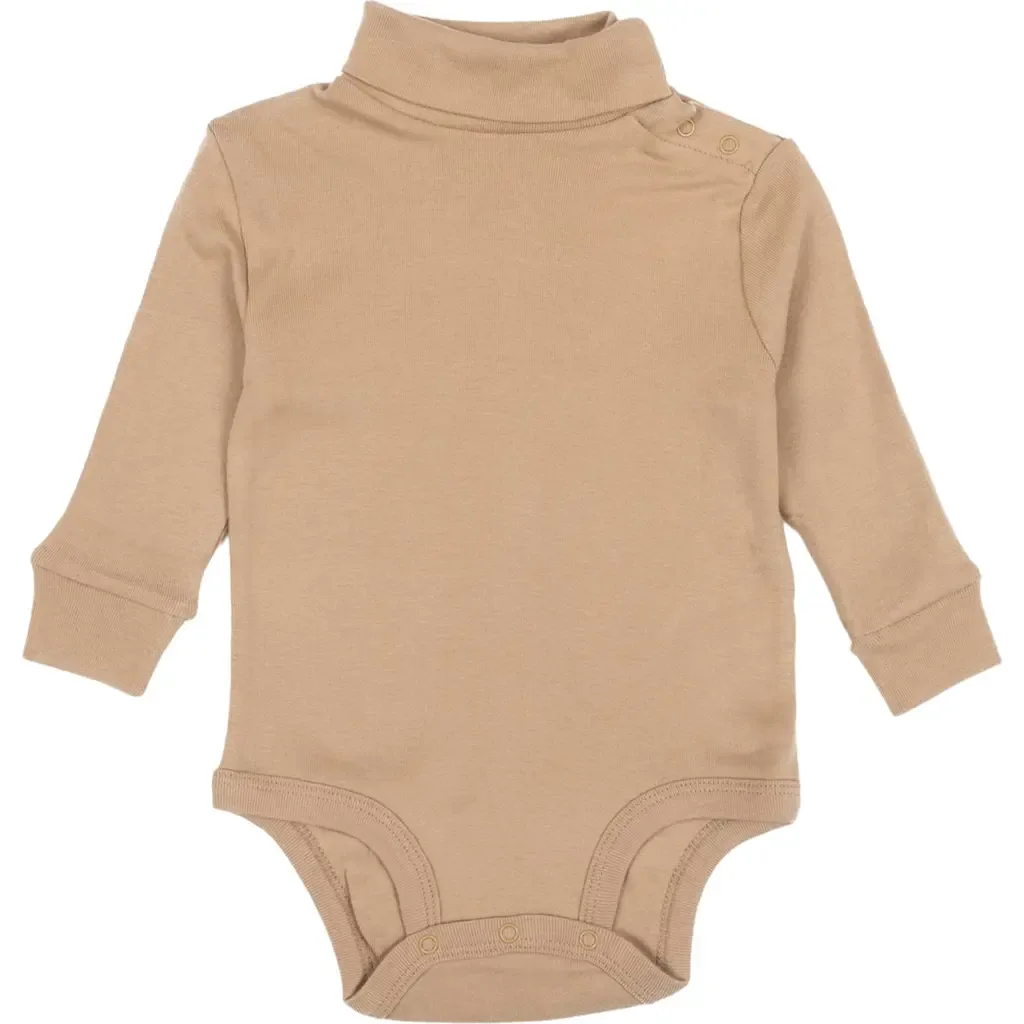Cotton Neutral Solid Turtleneck Bodysuit by Leveret