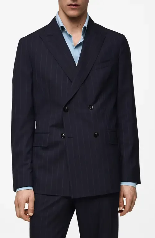 Double Breasted Pinstripe Virgin Wool Blazer by MANGO