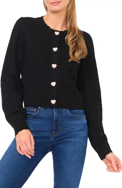 Heart Button Pointell Cardigan by CeCe