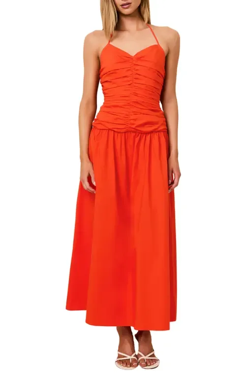 The Adina Center Ruched Halter Neck Stretch Cotton Maxi Dress by Solid & Striped