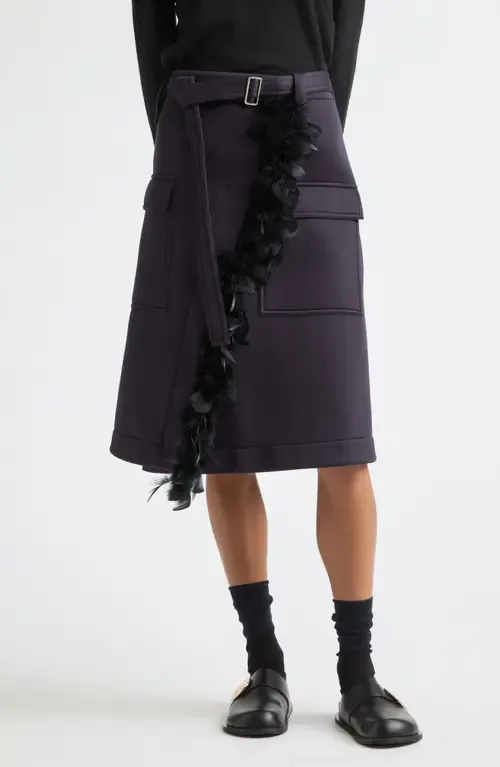Feather-Trimmed Midi Skirt by PLAN C