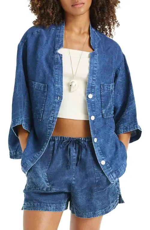 Jaida Organic Cotton & Linen Denim Cover-Up Shirt by Vitamin A®