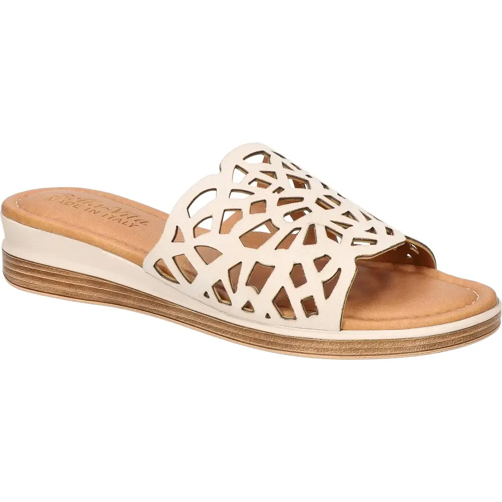 Cas-Italy Wedge Slide Sandal in Stone Italian Leather by Bella Vita
