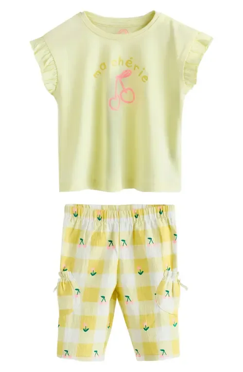 Ma Cherie Graphic Cotton T-Shirt & Gingham Pants Set by NEXT