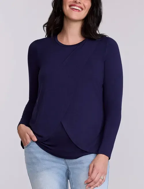 Crewneck Long Sleeve Draped Nursing Tee by MOTHERHOOD MATERNITY