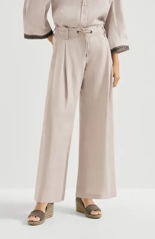 Linen Trousers with Drawstring and Monili by Brunello Cucinelli