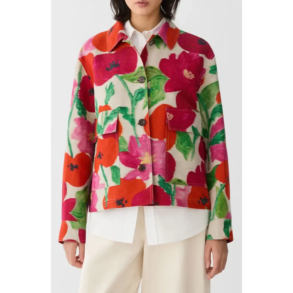 Blossom Print Linen & Cotton Canvas Jacket by Lafayette 148 New York