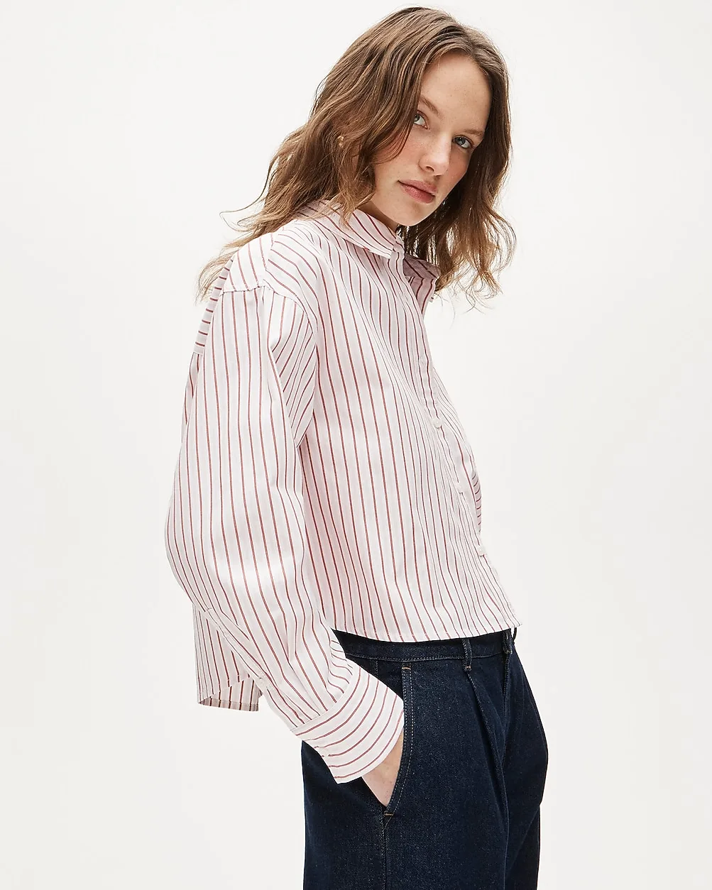 Étienne Cropped Button-Up Shirt in Striped Cotton Poplin