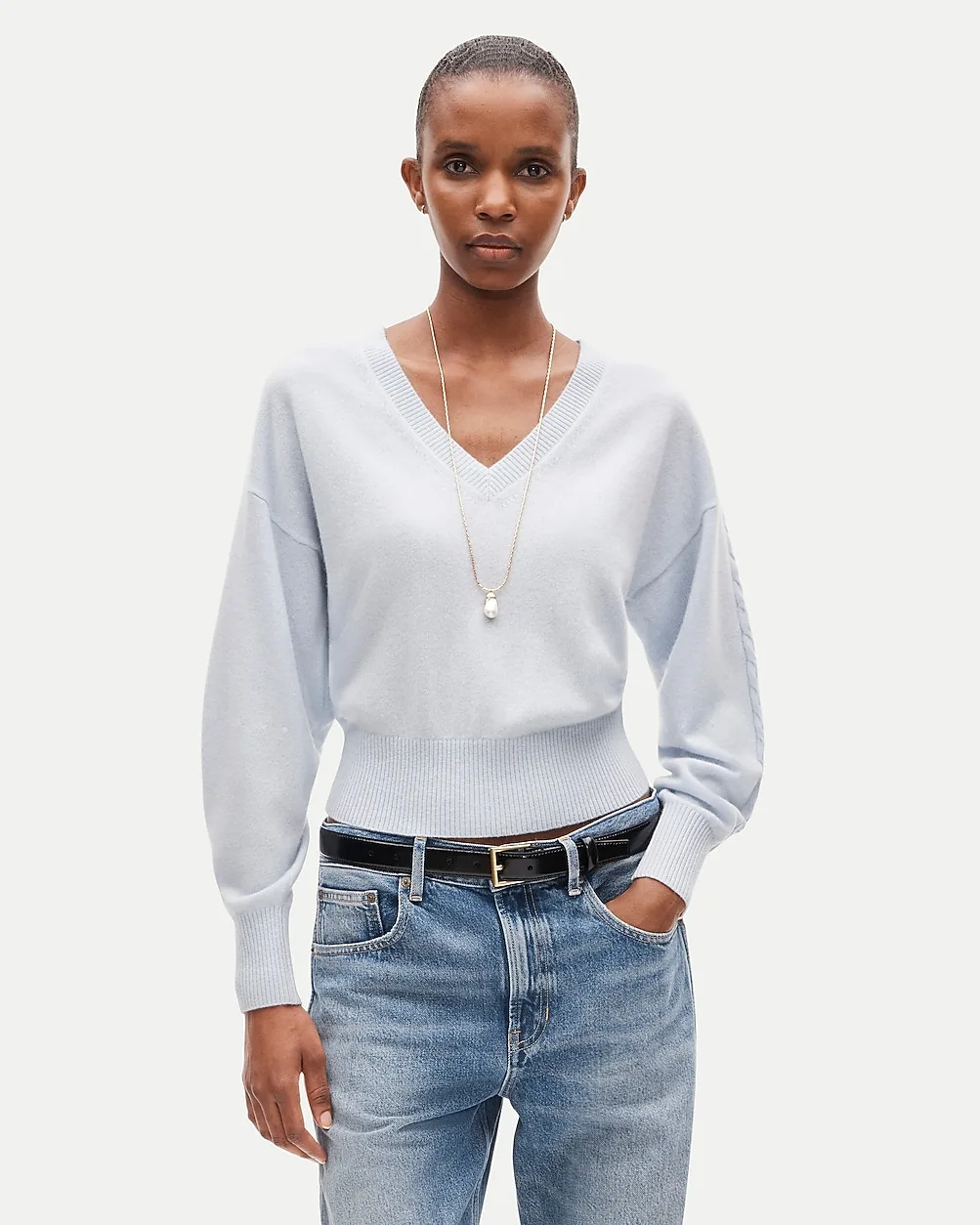 Cashmere V-Neck Sweater with Removable Scarf by J.Crew