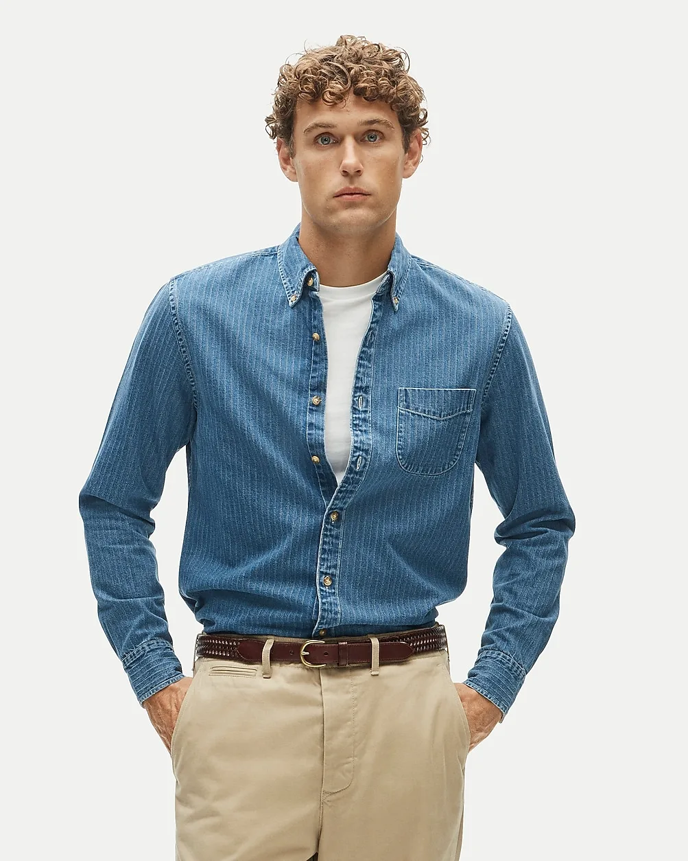 Midweight Denim Shirt in Dobby Stripe