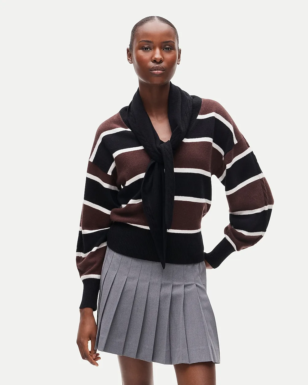 Cashmere Striped V-Neck Sweater with Removable Scarf by J.Crew