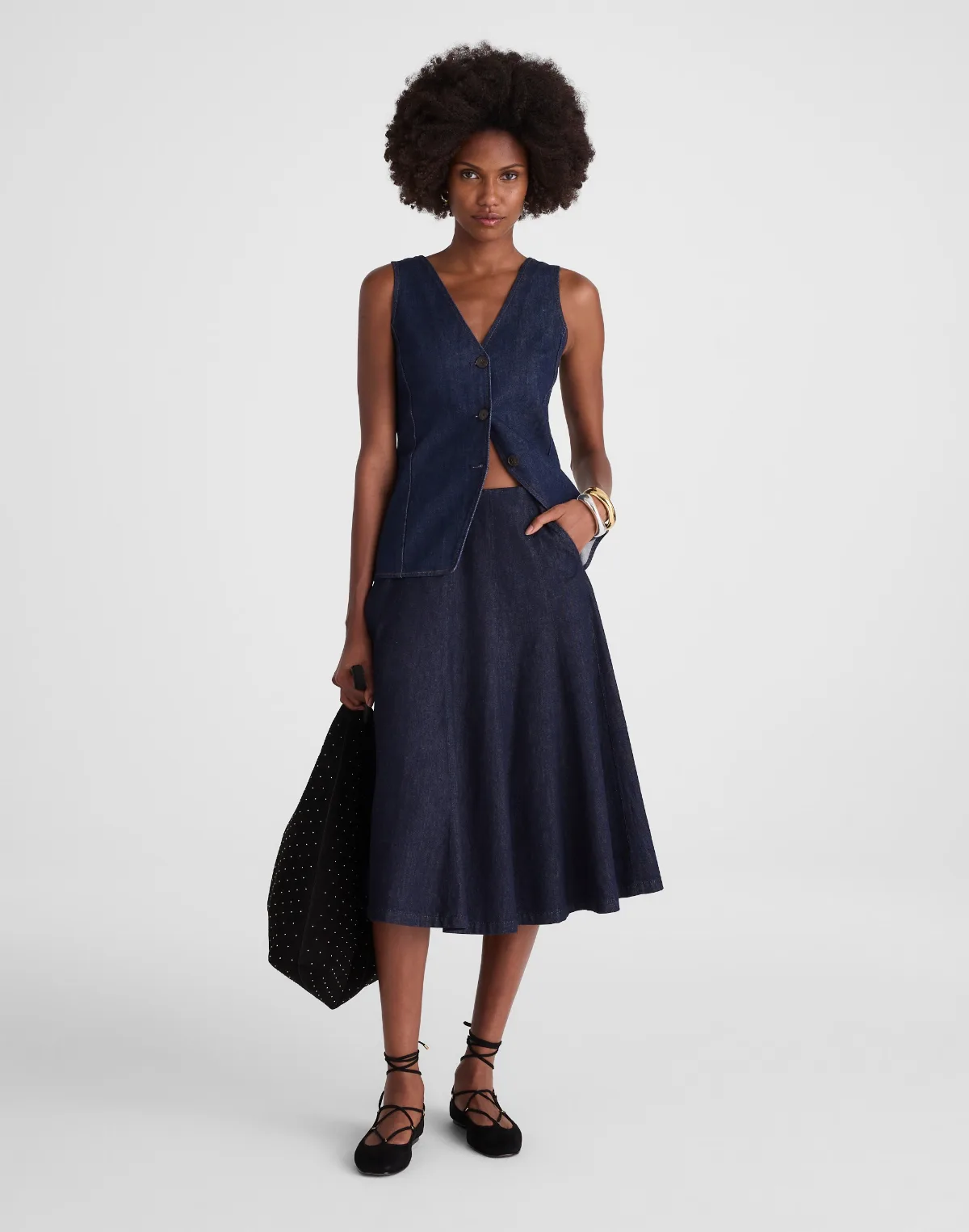 Flared Denim Midi Skirt by MW
