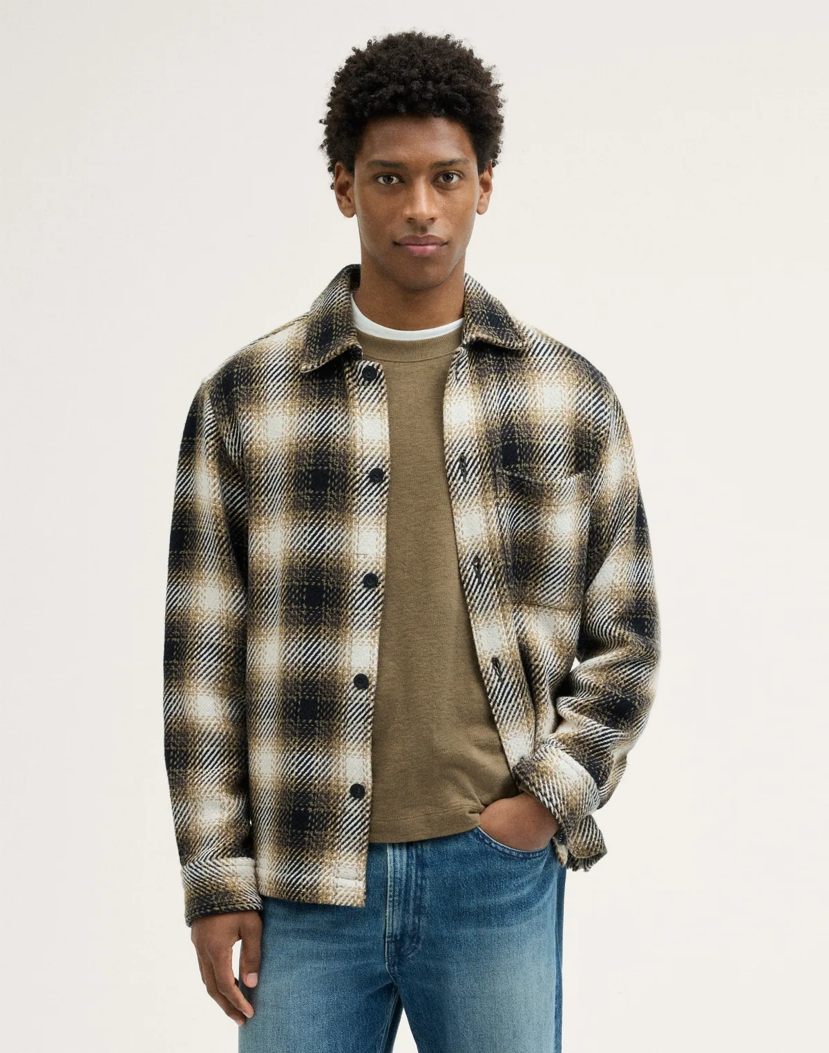 Twill Shirt-Jacket in Broken Plaid