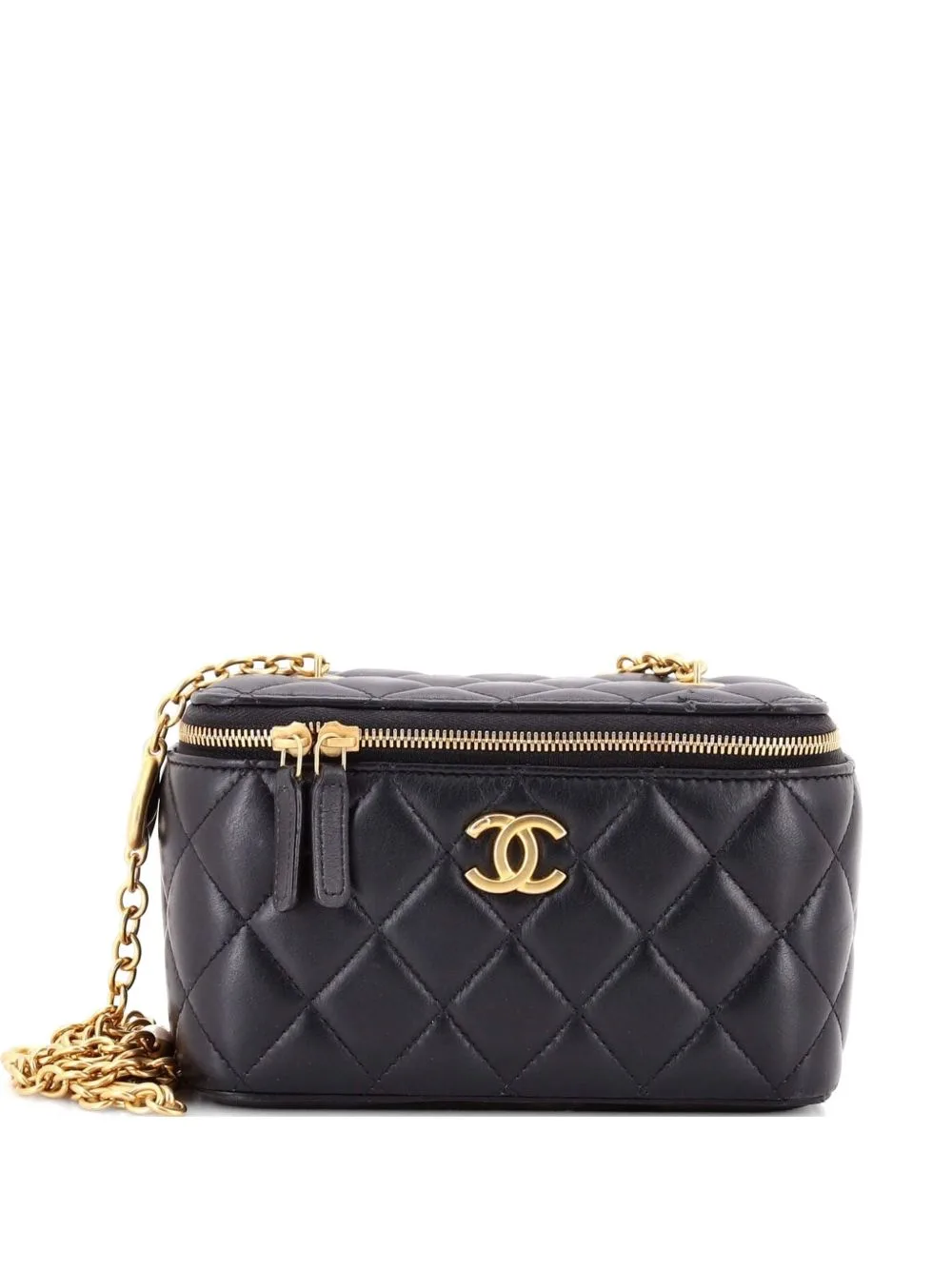 Classic Vanity Case with Resin Pearl Chain Quilted Lambskin Small Clutch Bag
