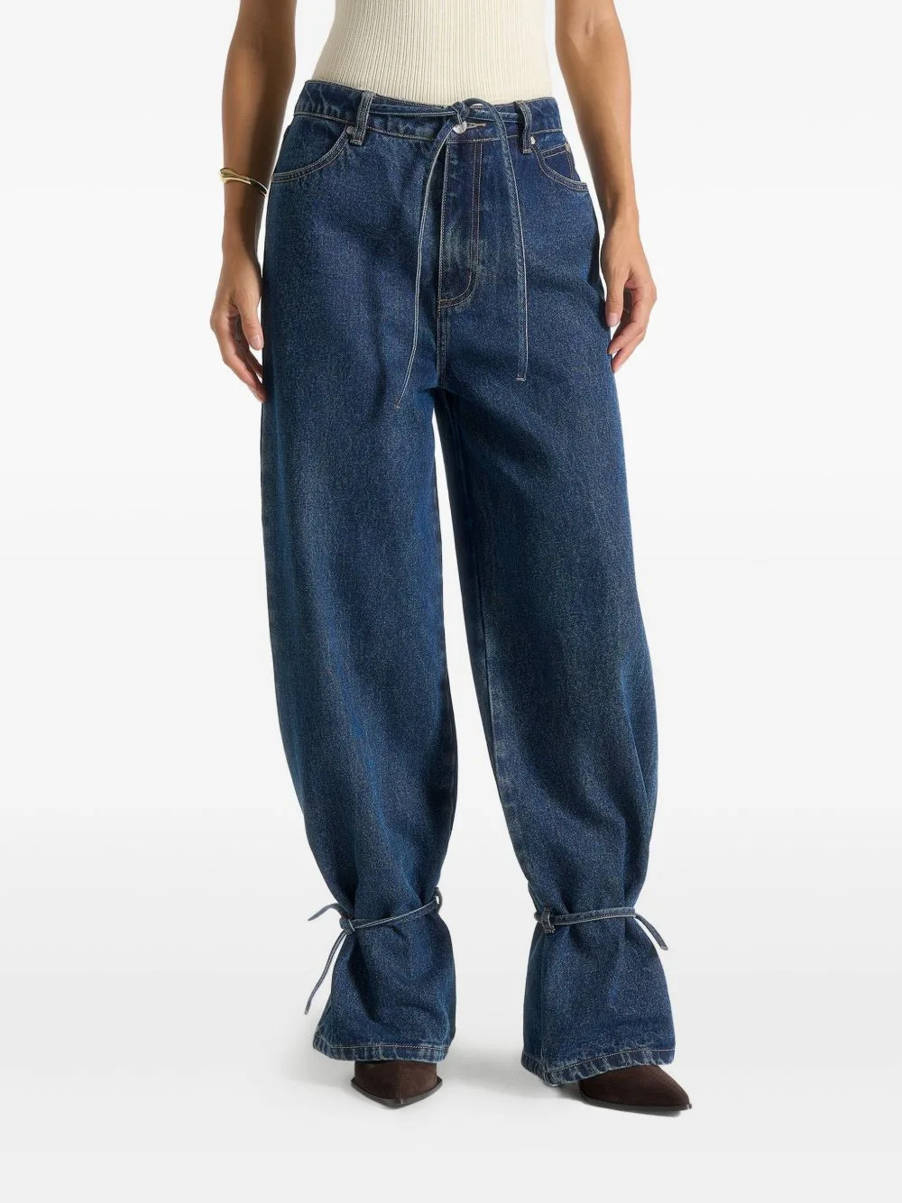 Faye Wide Mid Rise Jeans with Tie Waist by Manière De Voir