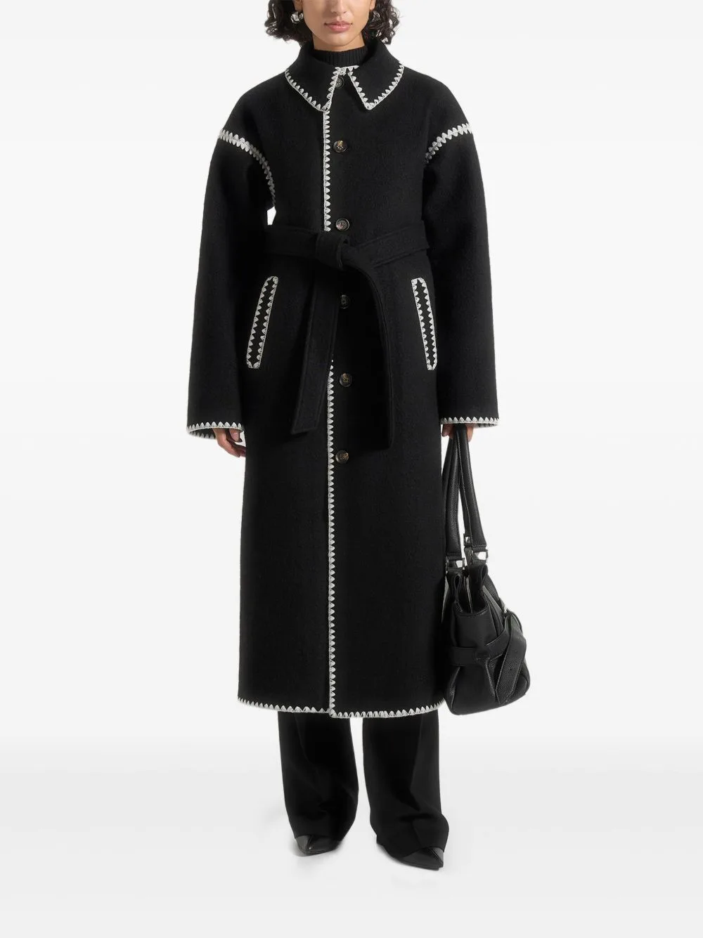 Elora Blanket-Stitch Belted Coat by Manière De Voir