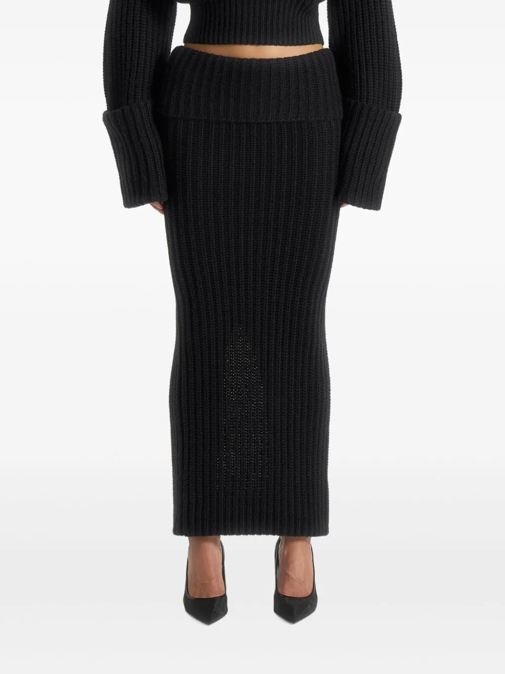 Lyra Foldover-Waist Knit Maxi Skirt by Manière De Voir
