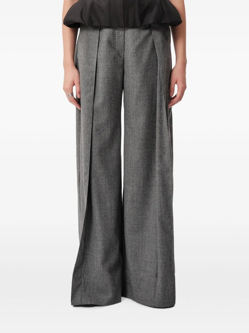 Steel Pleated Wide-Leg Tailored Trousers by CONCEPTO