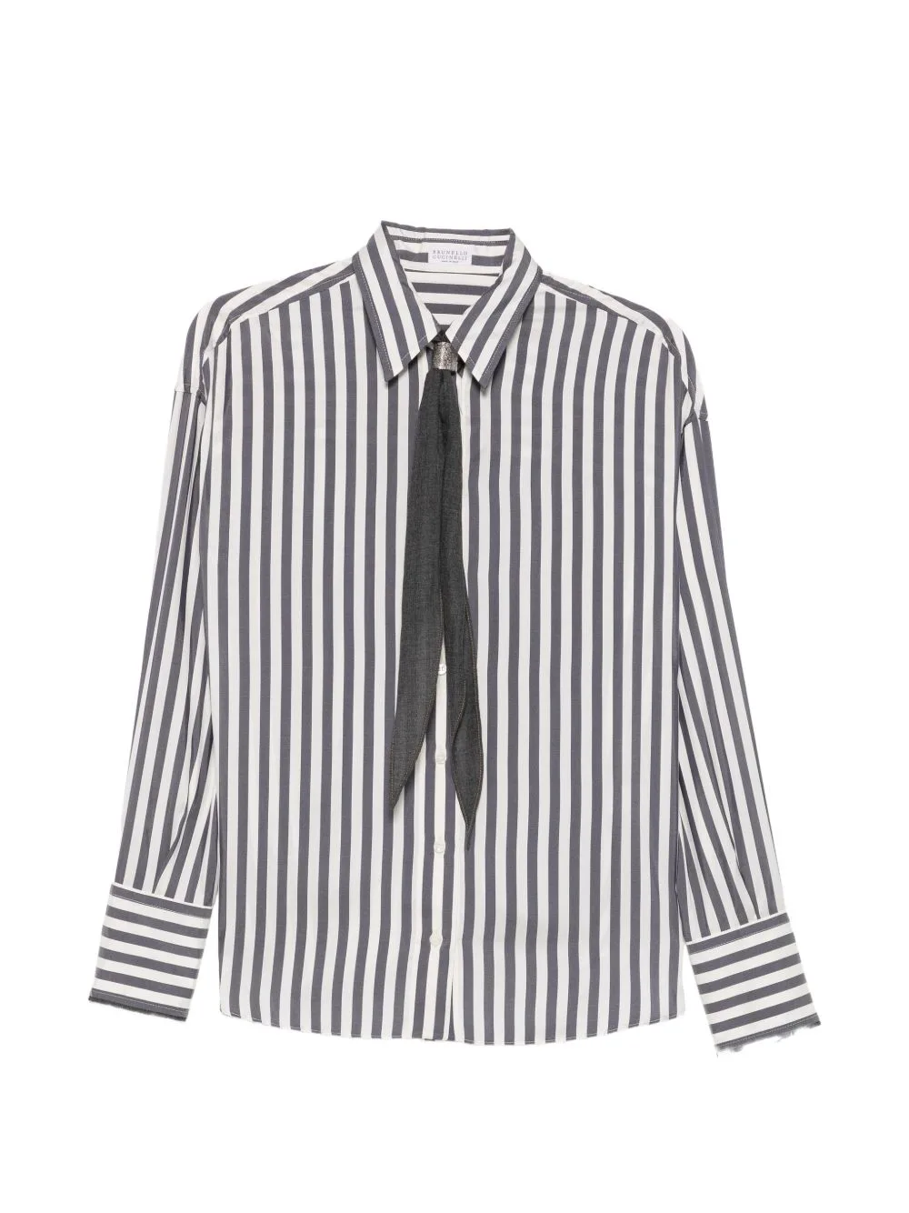 Striped Tie-Detail Shirt by Brunello Cucinelli