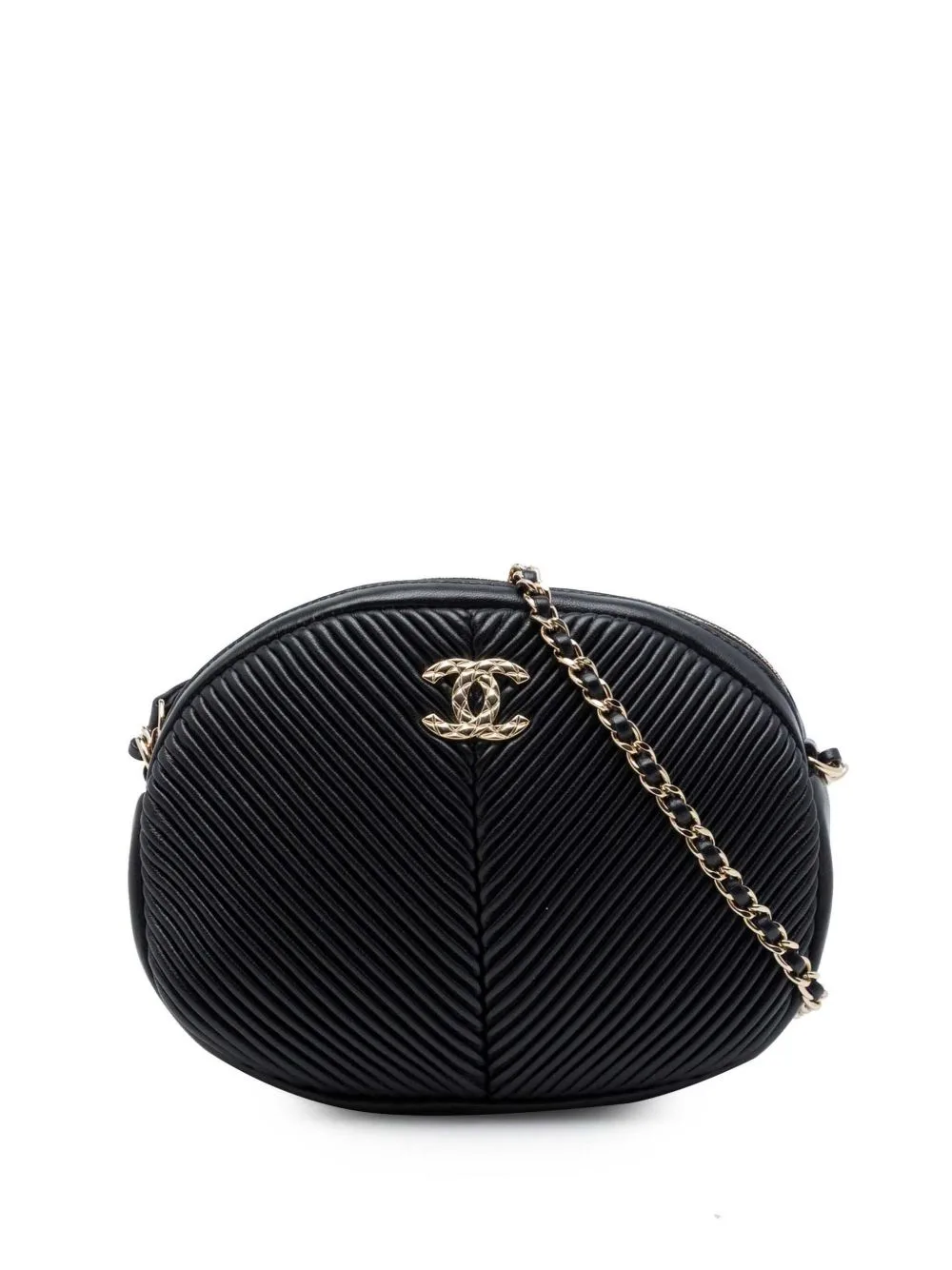 2019 Chevron Lambskin Pleated Oval Camera Bag Crossbody Bag by CHANEL Pre-Owned