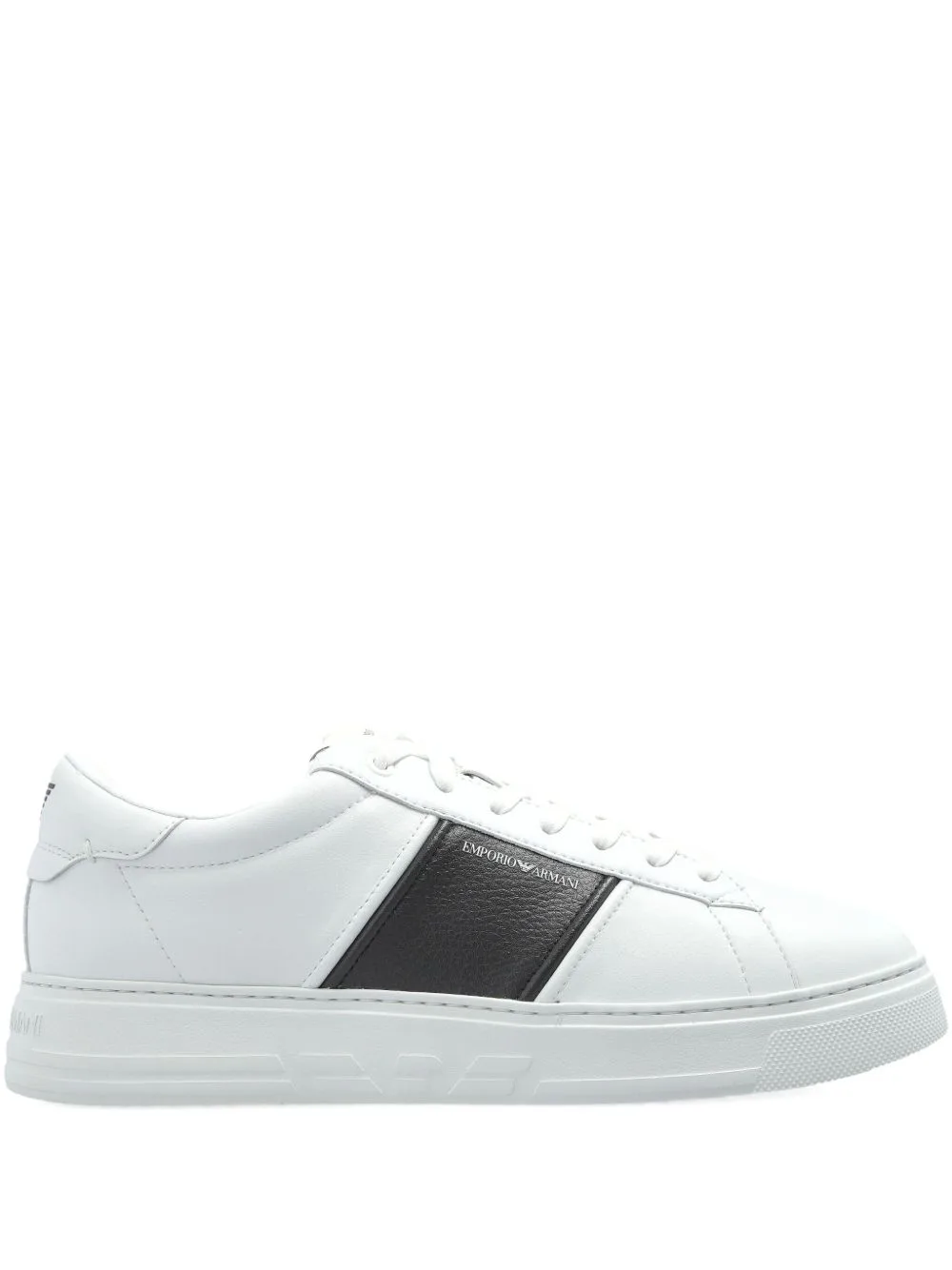 Leather Sneakers with an Embossed Logo and Contrasting Panel by Emporio Armani